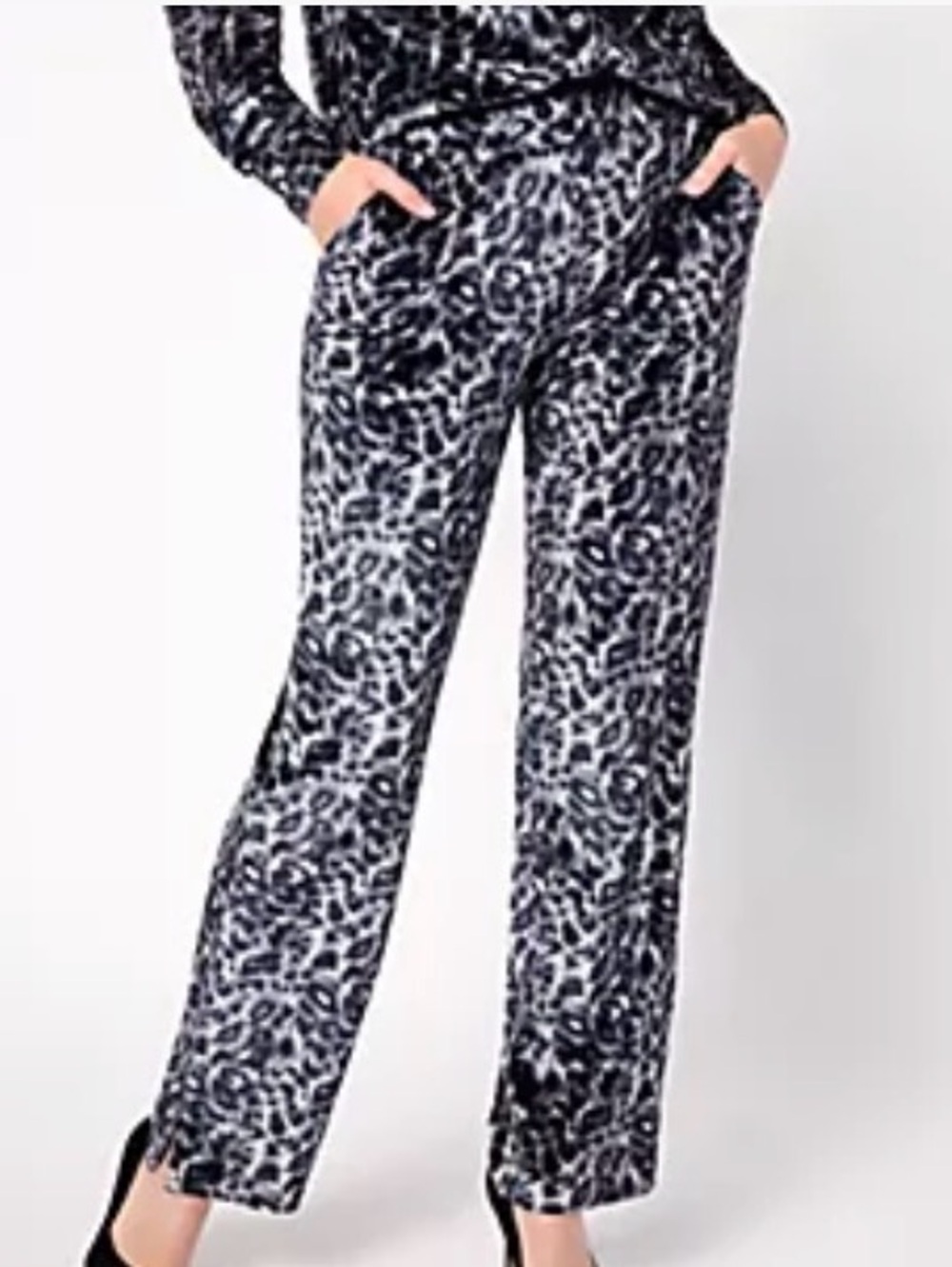 New Isaac Mizrahi Live! Printed Stretch Velvet Straight Leg Pants / XS Petite